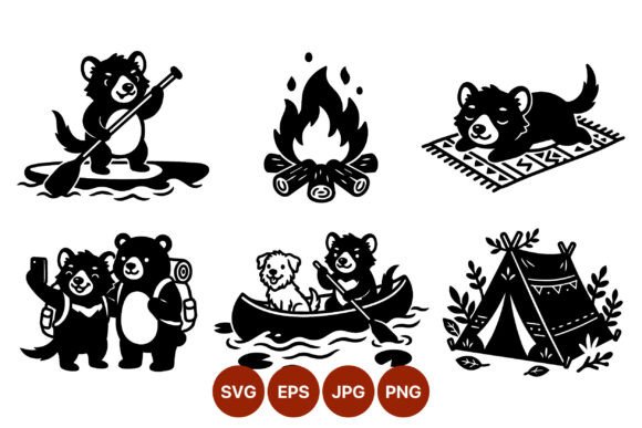 Bear and Dog Camping Vector Scenes