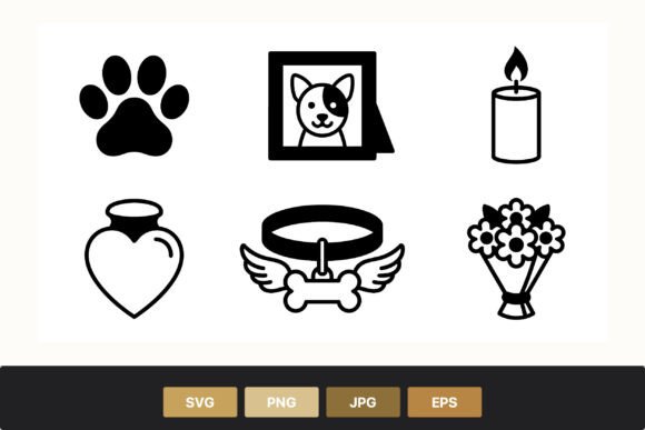 Black Paw and Dog Memorial Icons