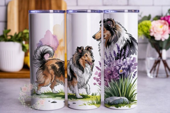 Collie Dog Lavender Floral Design