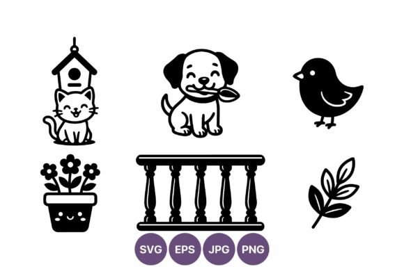 Cute Black and White Cat Dog Bird Flower