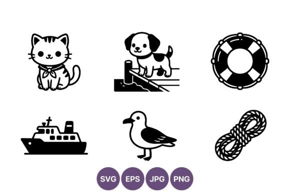 Cute Cat Dog Boat Sea Rescue Vector