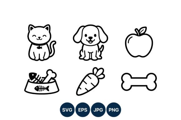 Cute Cat Dog Food Apple Carrot Icons