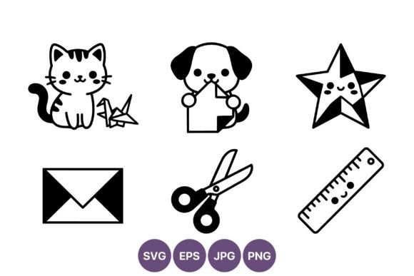 Cute Cat Dog Paper Star Scissors Ruler