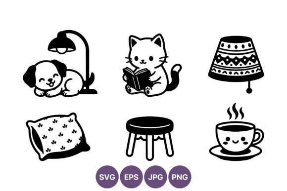 Cute Cat Dog Reading Sleeping Vector