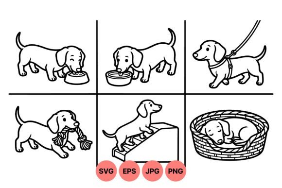 Cute Dachshund Dog Line Art