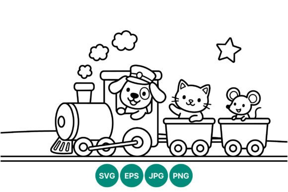 Cute Dog Cat Mouse Train Vector Art