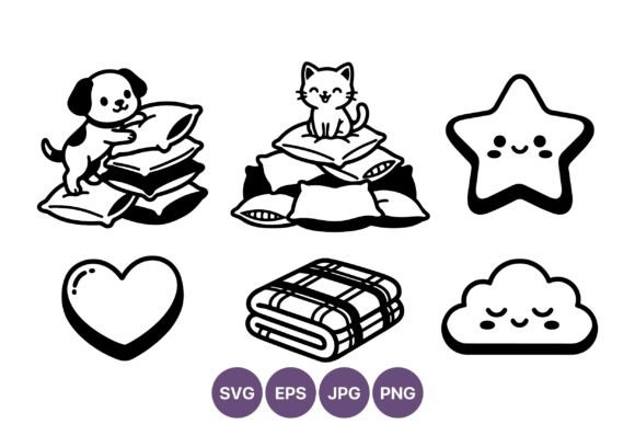 Cute Dog Cat Star Black Line Art