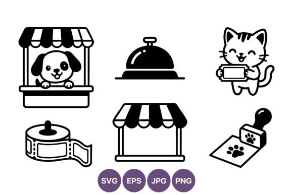 Cute Dog Market Stall and Cat Label