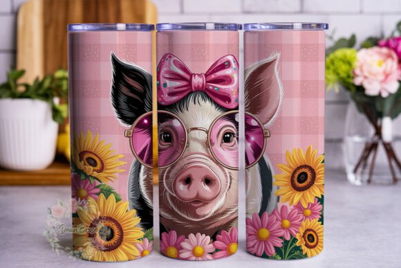 Cute Dog Pink Plaid Sunflowers 20oz Tumb