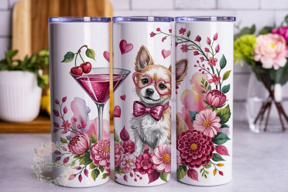 Cute Dog Valentine's Floral 20oz Tumbler