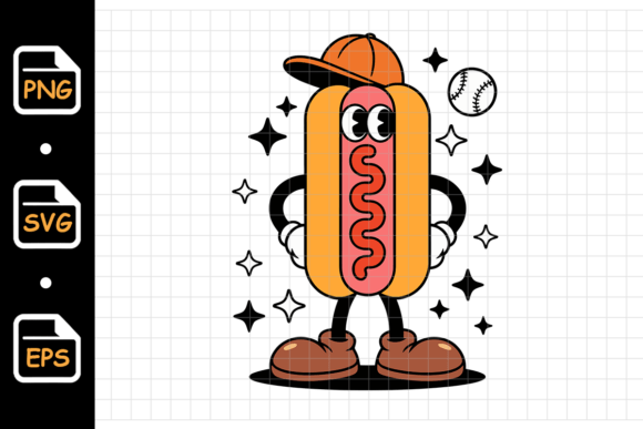 Cute Hot Dog Baseball Player Cartoon