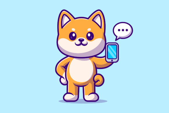 Cute Shiba Inu Dog Holding Phone Cartoon