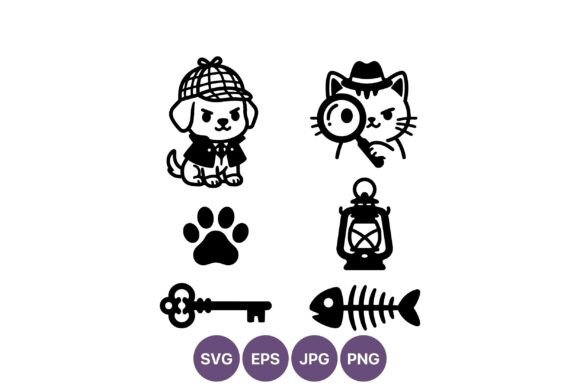 Detective Dog and Cat Black and White
