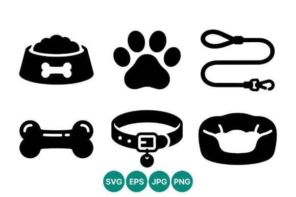 Dog Bowl Collar Leash Paw Bone Icons