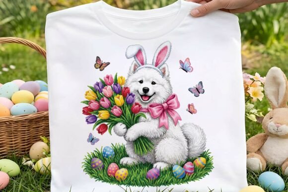 Faux Yarn Cute Easter Samoyed Dog Png