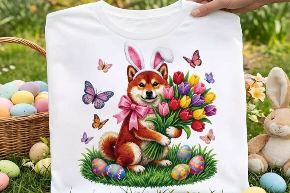 Faux Yarn Cute Easter Shiba Inu Dog Png