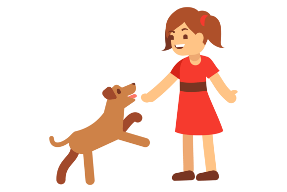 Girl Play with Dog. Happy Animal Friend