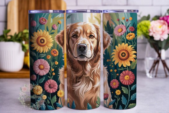 Golden Dog Sunflower Floral 20oz Wrap