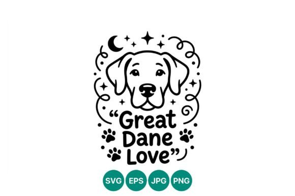 Great Dane Black White Dog Line Art