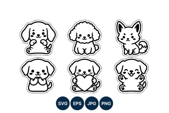 Kawaii Puppy Line Art Cute Dog Set