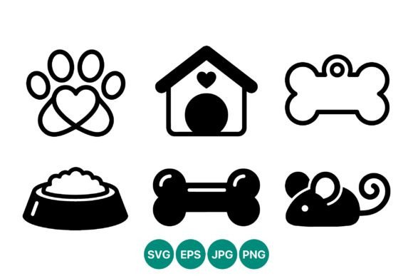 Pet Paw Dog House Bone Food Bowl Vector