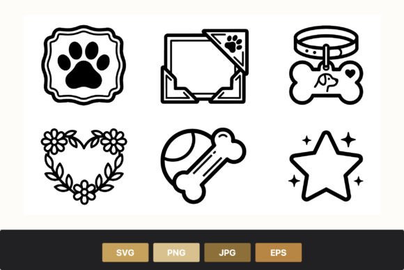 Pet Paw Print Dog Collar Bone Icons
