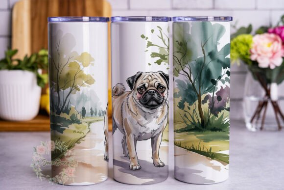 Pug Dog Watercolor Nature 20oz Tumbler W