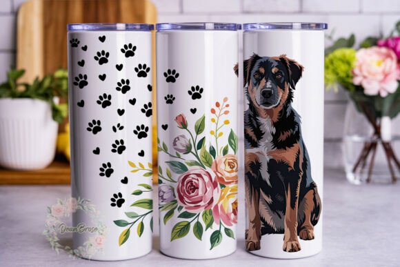 Rottweiler Dog Floral 20oz Tumbler Wrap