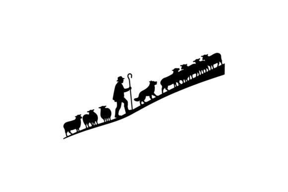 Shepherd Herding Sheep with Dog Vector I