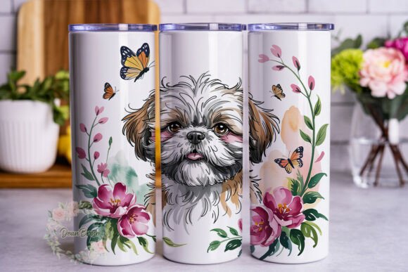 Shih Tzu Dog Floral Watercolor 20oz Tumb