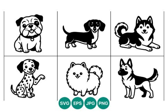 Six Panel Dog Collage Line Art