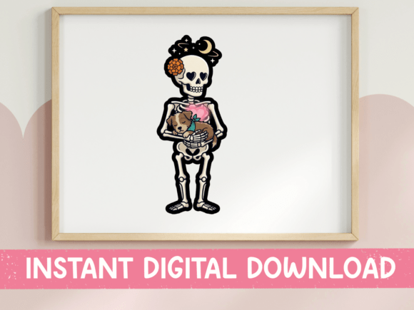 Skeleton Holding a Puppy Dog Design