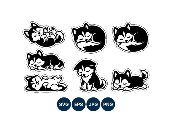 Sleepy Husky Dog Vector Art