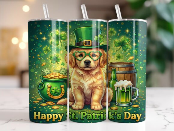 St Patricks Dog Clover 20oz Tumbler Wrap