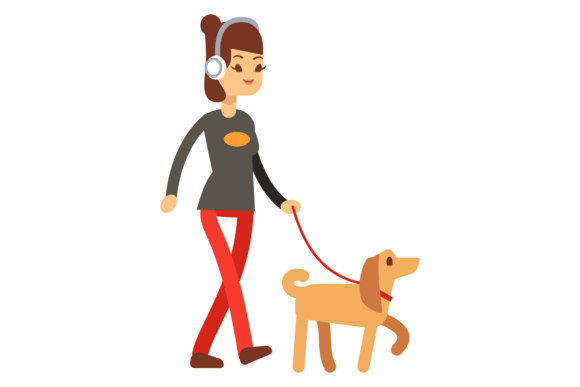 Teen Girl Walking with Dog in Headphones